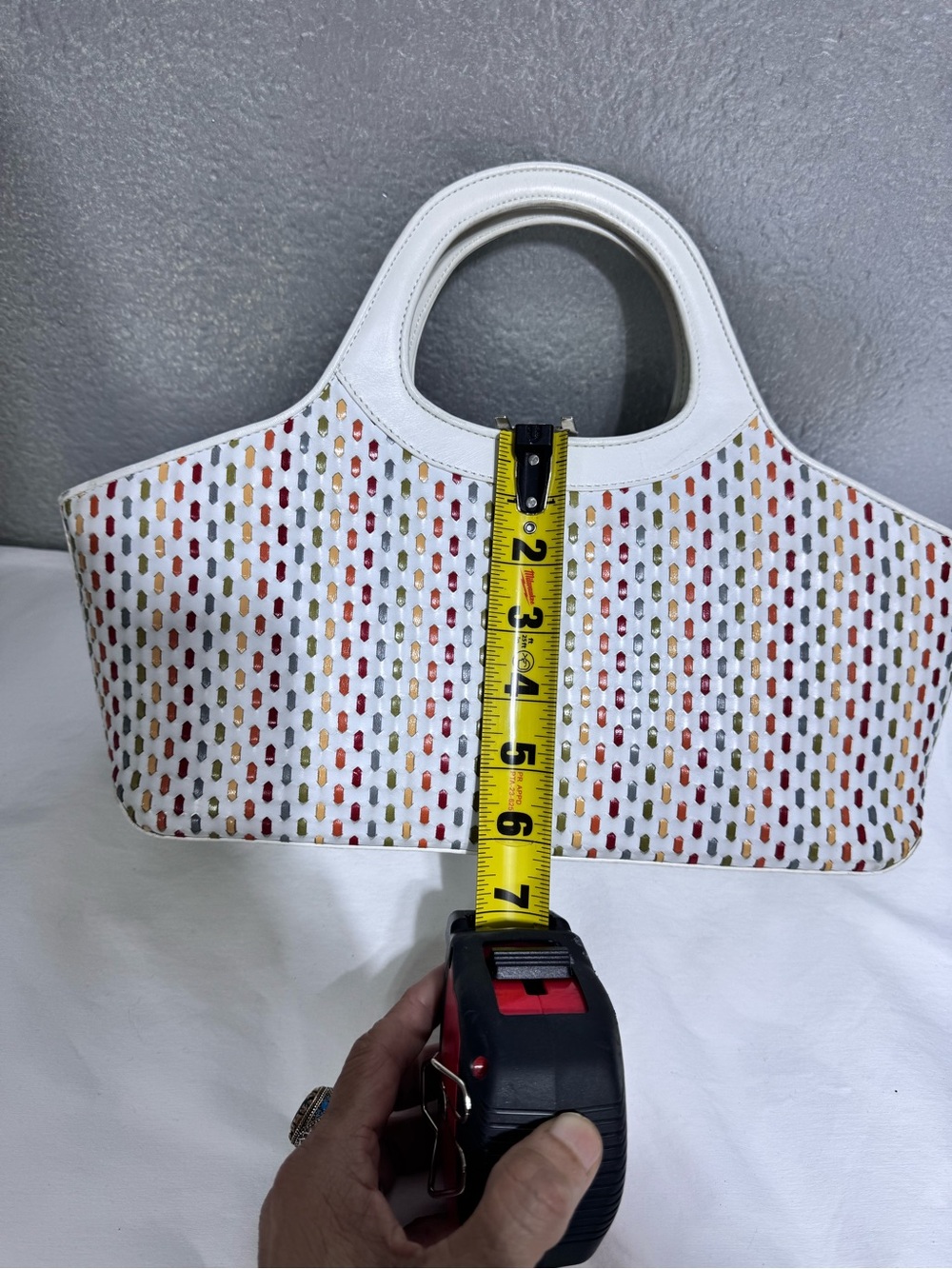 Salvatore Ferragamo White Tote with Multicolor Perforated Accents - Picture 15 of 16